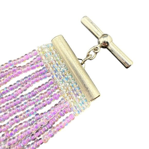 Beaded Bracelet With Toggle Clasp In Shades Of Pink Purple & Clear Glass Beads H - Picture 5 of 7